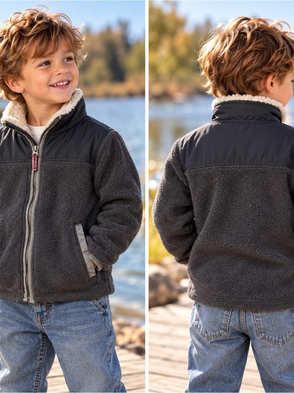 Carter’s Boys 4T Fleece Sherpa Collar Full Zip Jacket Gray